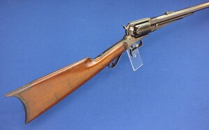A very nice and scarce antique  Remington Revolving Percussion Rifle, .36 caliber, 6 shot, 27,5 inch barrel, length 115 cm,  in very good condition. 