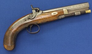 A very nice antique 19th century English Percussion Pistol by J.DAVIS(Birmingham), caliber 14 mm, length 32,5 cm, in very good condition. Can be a matched pair with pistol below. Price 1.450 euro