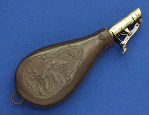 A very nice antique 19th Century English Printed Leather Shot Pouch signed SYKES (Sheffield), height 22 cm, in very good condition. 