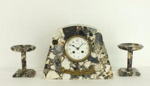 A very nice antique 19th century French Marble mantel Clock-Set, signed Navarre Cognac, height 23 cm. Price 225 euro