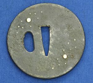 A very nice Antique 19th century Japanese Tsuba with moon and stars, diameter 7.1 cm, Price 175 euro