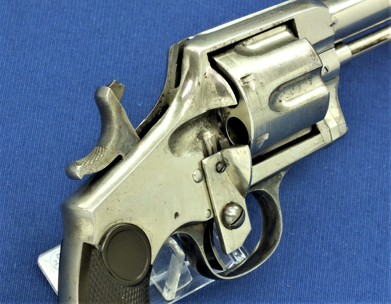 A very nice antique 19th century Nickel Plated Hopkins & Allen, XL No. 8  Army Rimfire Revolver, 6 shot, .44 Henry Rimfire caliber, 8 1/2 inch barrel  in near mint condition. Price
