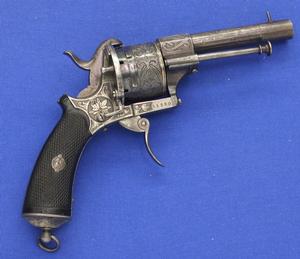 A very nice antique Belgian Liege Pinfire Revolver, caliber 9 mm, length 21,5 cm, in very good condition. Price 850,- euro