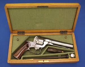 A very nice antique French Cased Perrin Double Action Revolver, Model 1859, First Production, No 52, signed 