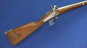 A very nice antique French military infantry Rifle model 1842 with match numbered ramrod and Bayonet. Manufacture Royal de Tulle signed Lock. Length 142cm, Caliber 18mm. In very good condition. Price 2.550 euro