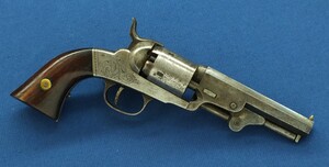 American Bacon Mfg. Co. Norwich Conn. First model Pocket 5 shot percussion Revolver. 31 Caliber, 4 inch barrel. Only 1000 made. Length 24,5cm. In very good condition. Price 1.450 euro.