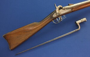 American Civil War US Model 1861-64 Springfield Percussion Rifle-Musket dated 1864. with bayonet. 58 Caliber, 40 inch barrel. Length 143cm. In good condition. Price 950 euro.