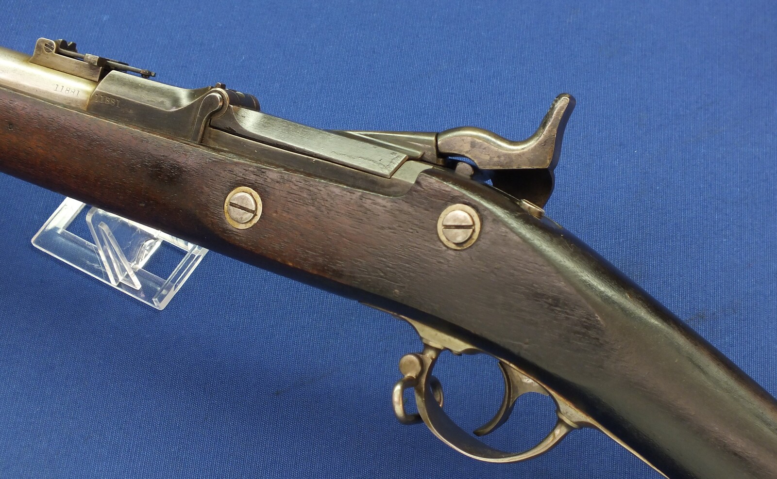 American US Springfield Model 1868 Trapdoor Rifle. Caliber 50 Centerfire, 32,5 inch barrel. Length 132cm. In very good condition.