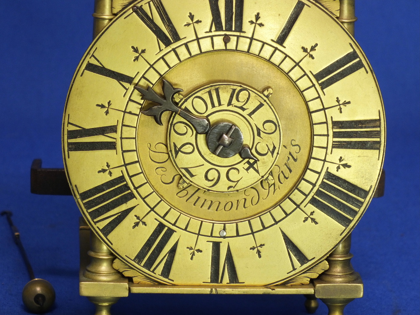 An Antique 18th century miniature French Lantern clock by De Saint Blimond a Paris. Height 26 cm. Price 5.000 euro