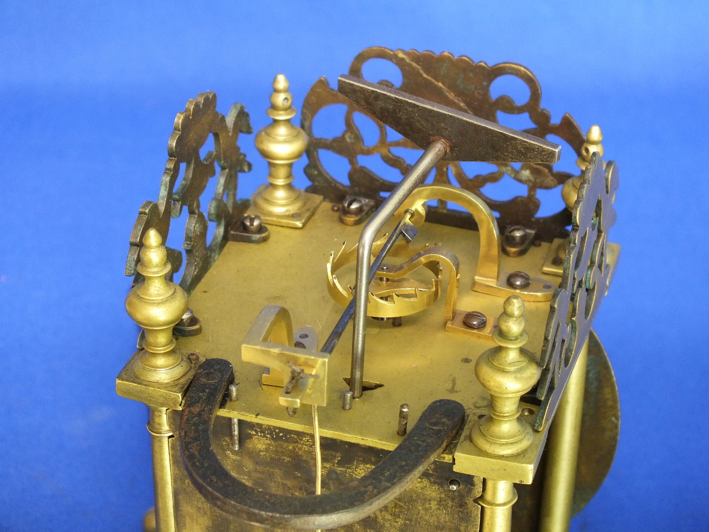 An Antique 18th century miniature French Lantern clock by De Saint Blimond a Paris. Height 26 cm. Price 5.000 euro