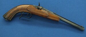 An antique 19th century French Flobert Target Pistol, caliber 6 mm/22 short, length 43 cm, in very good condition. Price 595 euro.