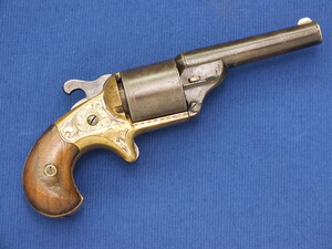 An antique American 6 shot Moore's Pat.Firearms Co Front Loading Teatfire Revolver, .32 caliber. In very good condition. Price 750 euro