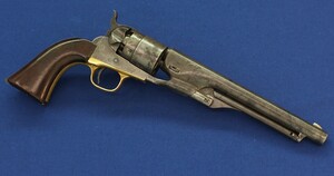An antique American Civil War Colt Model 1860 Army percussion revolver. 6 shot 44 caliber, 8 inch barrel with New York address. Length 37,5cm. In good/very good condition. Price 2.650 euro.