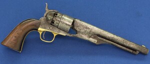 An antique American Civil War Colt Model 1860 Army percussion revolver. 6 shot 44 caliber, 8 inch barrel with New York address. Length 37cm. In very good condition. Price 3.150 euro