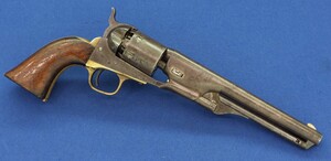 An antique American Civil War Colt Model 1861 6 shot Navy percussion Revolver. 36 Caliber, 7,5 inch barrel with New York address. Length 35,5cm. In very good condition. 