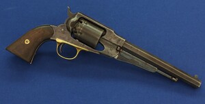 An antique American Civil War Remington New Model Army single action 6 shot Percussion Revolver, .44 caliber, 6 shot, 8 inch barrel, length 37 cm, in good/very good condition Price 2.550 euro