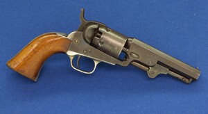 An antique American Colt pocket Model 1849 5 shot single action 31 caliber percussion revolver with 4 inch barrel with 2 line New York Address. In very good condition. Price 2.150 euro