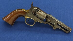 An antique American Colt Pocket Model 1849 6 shot 31 caliber single action Percussion Revolver with 4 inch barrel with one line New York address. Length 25cm. In very good condition. 