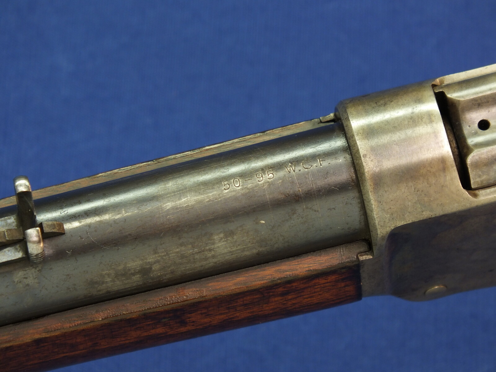 An antique American Winchester Model 1885 High Wall Single Shot Rifle. Caliber 50-95 W.C.F., 30 inch round barrel, numbered 