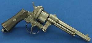An antique Belgian Mariette Brevete 6 shot Single and Double Action Pinfire Revolver by Victor Collette Liege. Caliber 12 mm, length 30 cm, in good/very good condition. Price 995 euro