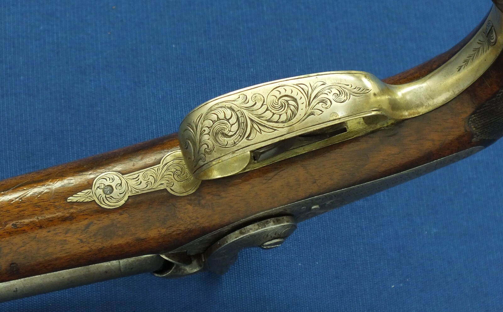 An antique Brazilian/Belgian Double Barreled Percussion Pistol by Laport Irmaos(Laport Freres) A Rio de Janeiro. Caliber 14mm smooth. 8,5 inch Damast barrels. Length 395,cm. In very good condition. Price 1.350 euro.
