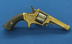 An antique English Tranter's patent 6 shot Caliber 30 Rimfire Revolver by Charles Osborne Birmingham. Length 19cm. In good/very good condition. 