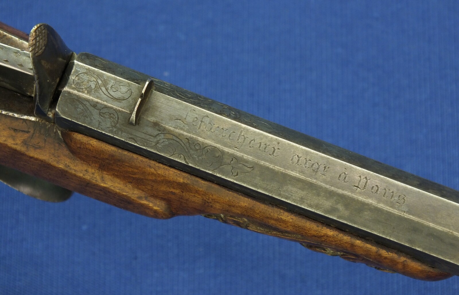 An antique French 6mm Flobert Target/Saloon pistol signed: LEFAUCHEUX ARQ. A PARIS. Length 38cm. In very good condition. Price 800 euro.