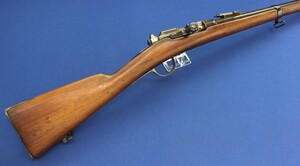 An antique French Gras Infantry Rifle Model 1874, signed Manufacture D'Armes St. Etienne Mle 1874, caliber 11 X 59R Gras, length 131 cm. in very good condition. Price 1.500 euro.