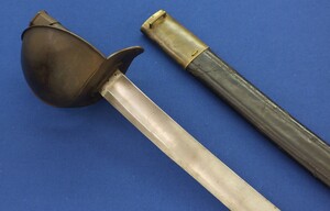 An antique French Model 1833 Navl Cutlass with original Leather Scabbard. Manufacture Royale de Chatellerault 1839. Length 83cm. In very good condition. Price 795 euro.