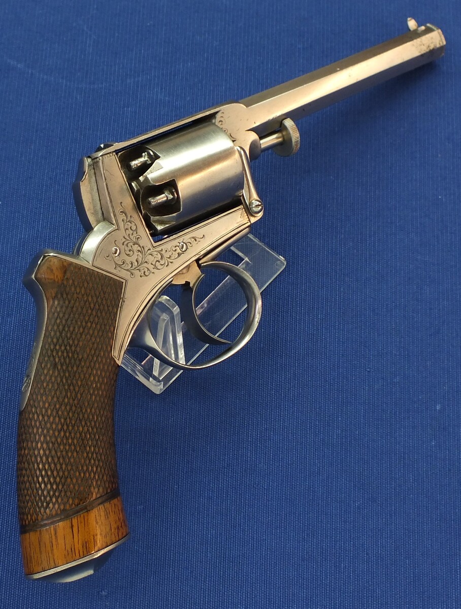 An antique German Adam's Patent 5 shot double action 9mm percussion Revolver. Length 27,5cm. In very good condition. Price 950 euro.