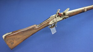 An antique scarce French Military Flintlock Musket Model 1763/1766, inside lock signed Michael Jacquemon, caliber 18 mm, length 147 cm, in very good condition. Price 1.975 euro