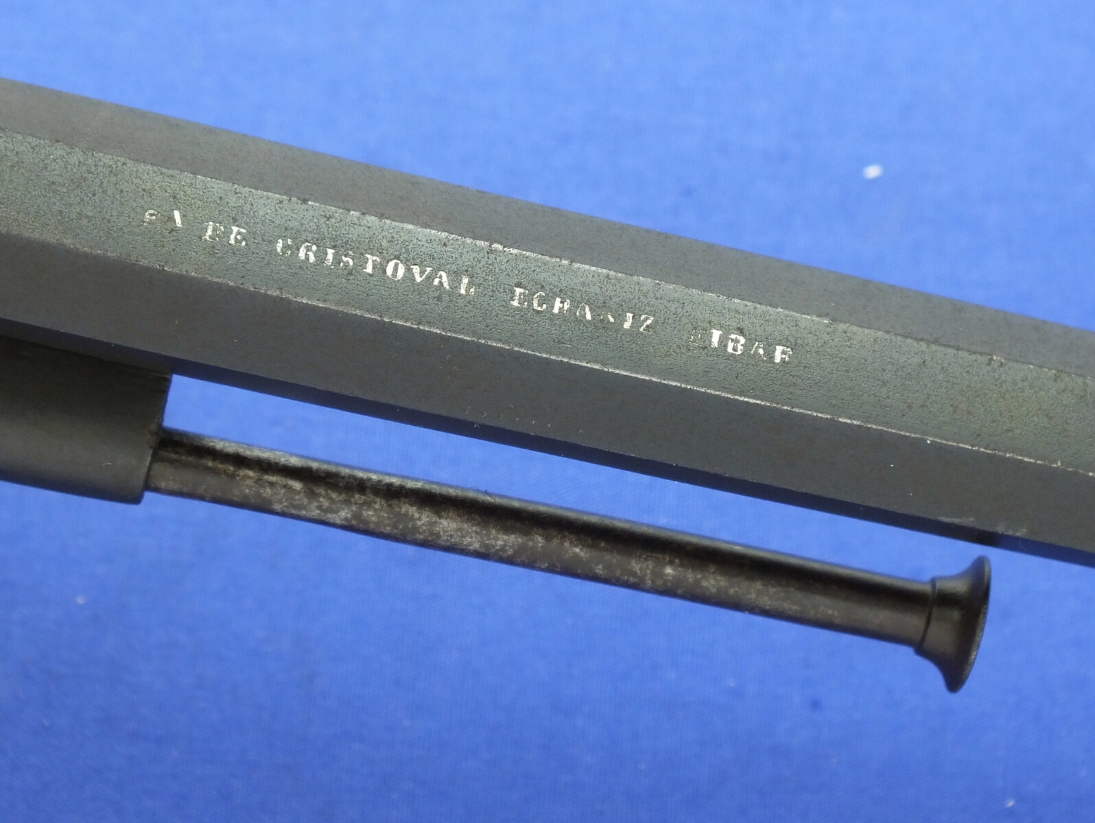 An Antique Spanish large caliber pinfire smoothbore revolving rifle. Signed: FA. DE CHRISTOVAL EGHANIZ EIBAR.Lenght 105 cm 15 mm caliber. In very good condition. Price 2.150,- euro