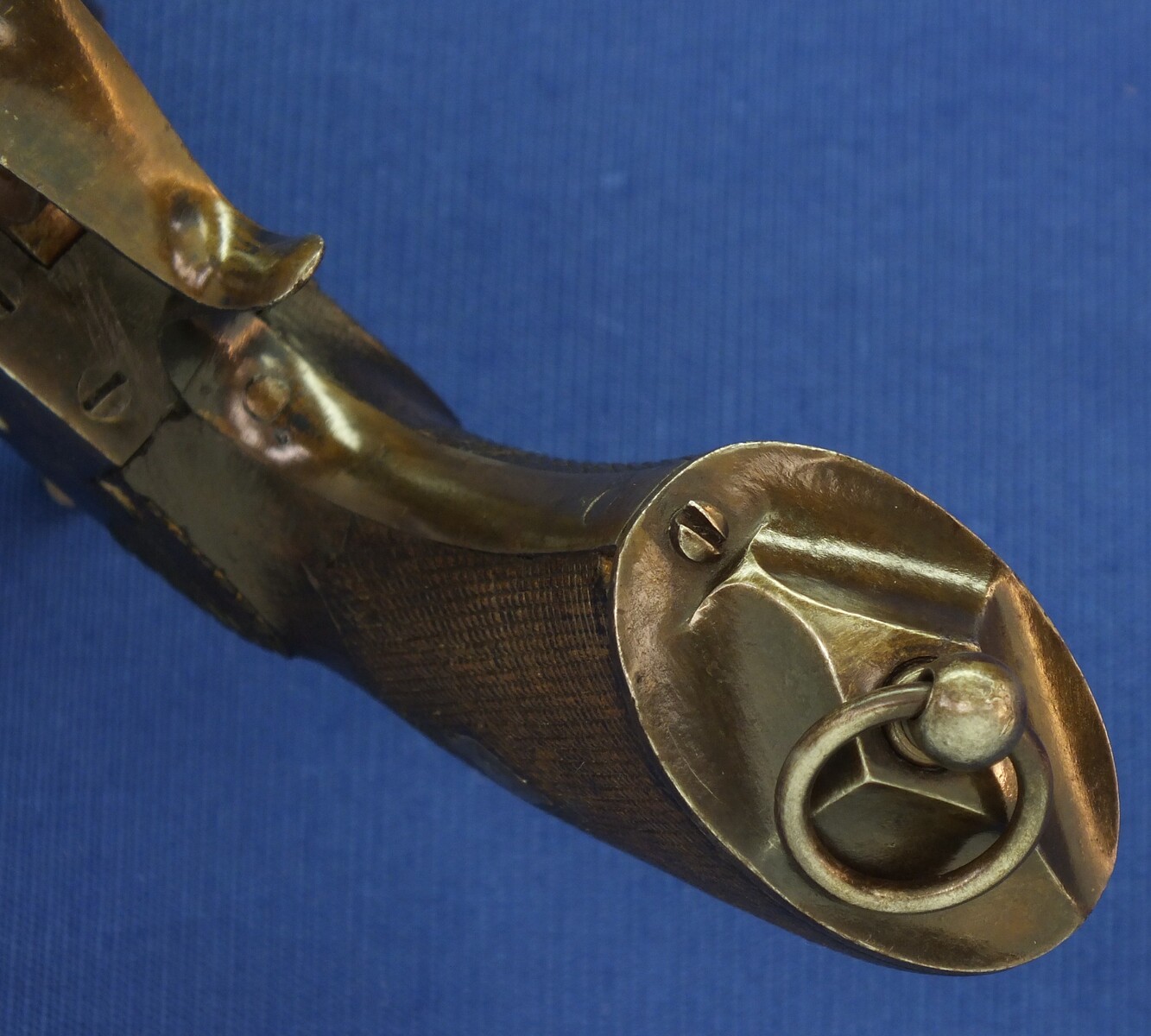 An antique Spanish Lefaucheux type model 1854 Single Action 6 shot 12mm Pinfire Revolver by: ARIZNABARRETA EIBAR. Length 32cm. In near mint condition. Price 995 euro.