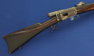 An antique Swiss Vetterli Model 1881 infantry Rifle. Caliber 10,4 x 38 Rimfire. Length 132cm. In very good condition. Price 850 euro.