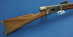An antique Swiss Vetterli Rifle Model 1871/81. Caliber 10,4x38/Swiss .41 Rimfire. Length 132cm. In very good condition. Price 1.150 euro.