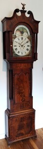 An English mahogany 8-day going antique grandfather clock by W.Massey in Nantwich. 19th century. height 235 cm. Price 3.800 euro