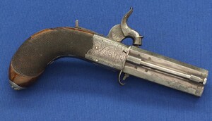 An English Percussion Wender pistol with thumbpiece safety catch by D.Mortimer London. Caliber 9,5mm. Length 19cm. In very good condition. Price 950 euro